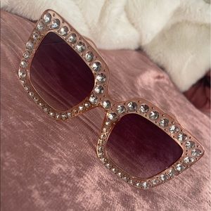 Pink Square Sunglasses w/ Rhinestones